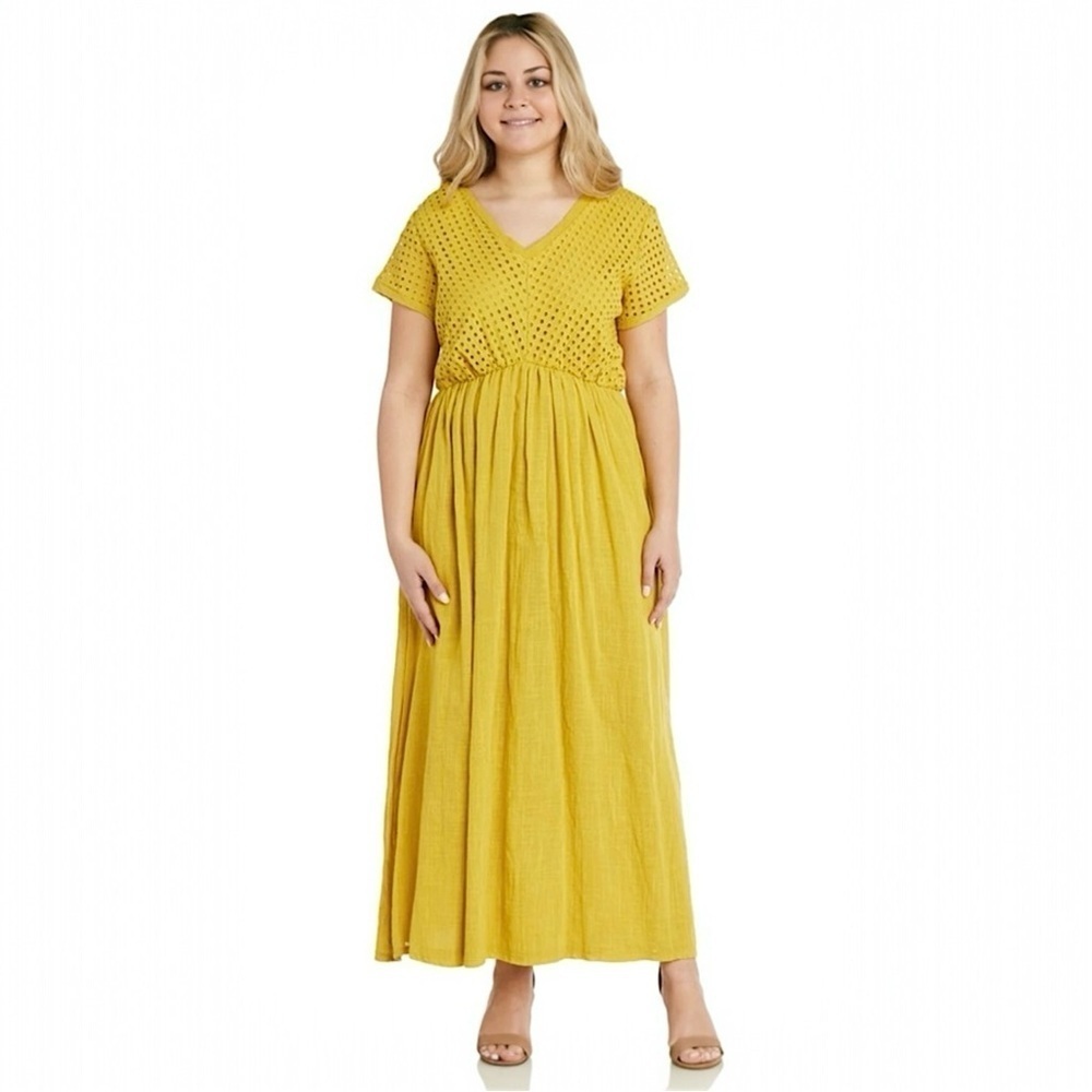 Kaktus Boho Eyelet Oversized V-neck Maxi Dress Size S